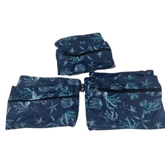Travel Packing Cubes Set Of 3 With Zipper Closure & Ocean Coral Print For Laundr - Picture 1 of 6